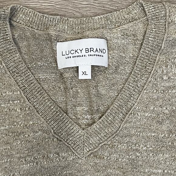 Lucky Brand Sweater Mens XL Neutral V Neck Knit Casual Preppy Lightweight - Picture 3 of 8